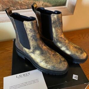 Ralph Lauren Corinne Bootie Fashion Boot Black/Bronze Distressed Metallic